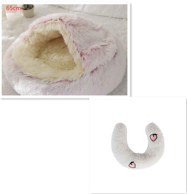 2-in-1 Round Plush Dog & Cat Bed | Warm Winter Pet House