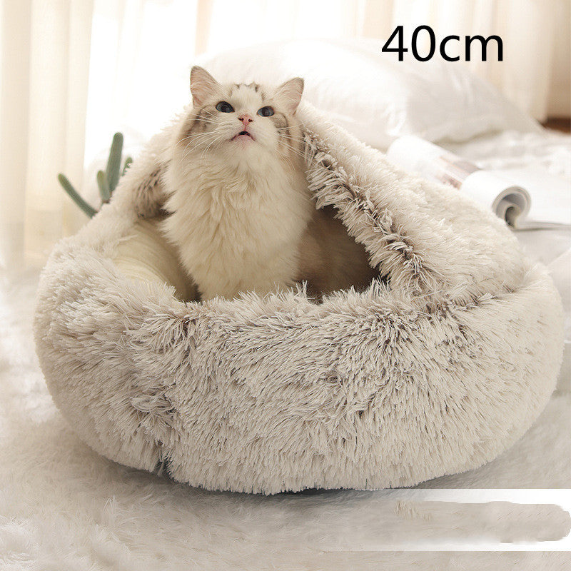 2-in-1 Round Plush Dog & Cat Bed | Warm Winter Pet House