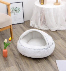 2-in-1 Round Plush Dog & Cat Bed | Warm Winter Pet House