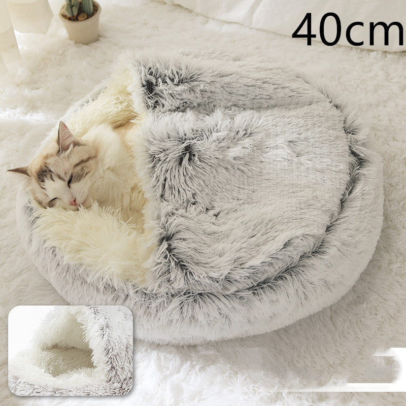 2-in-1 Round Plush Dog & Cat Bed | Warm Winter Pet House