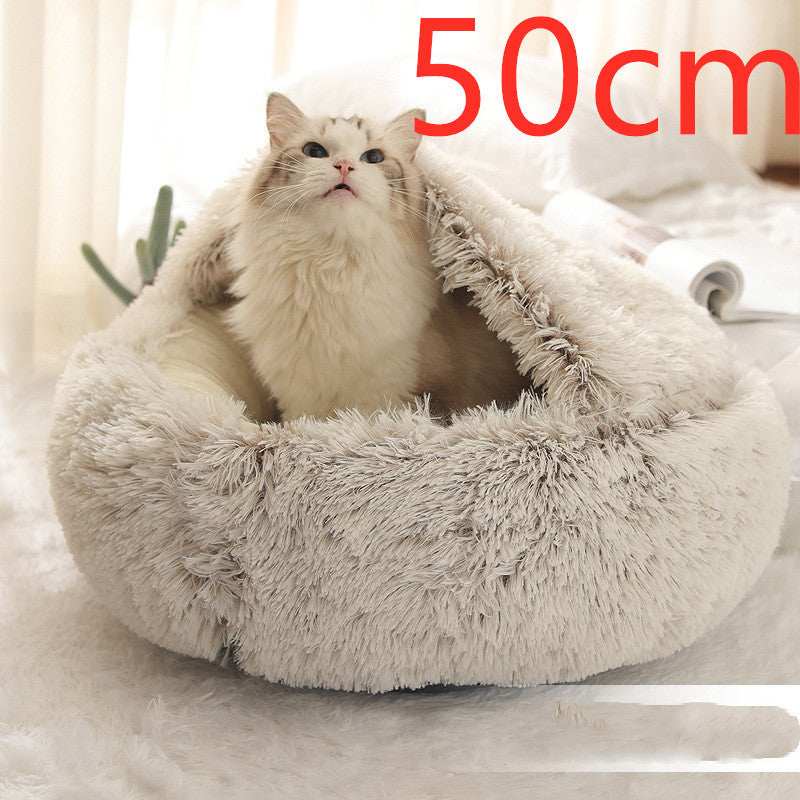 2-in-1 Round Plush Dog & Cat Bed | Warm Winter Pet House