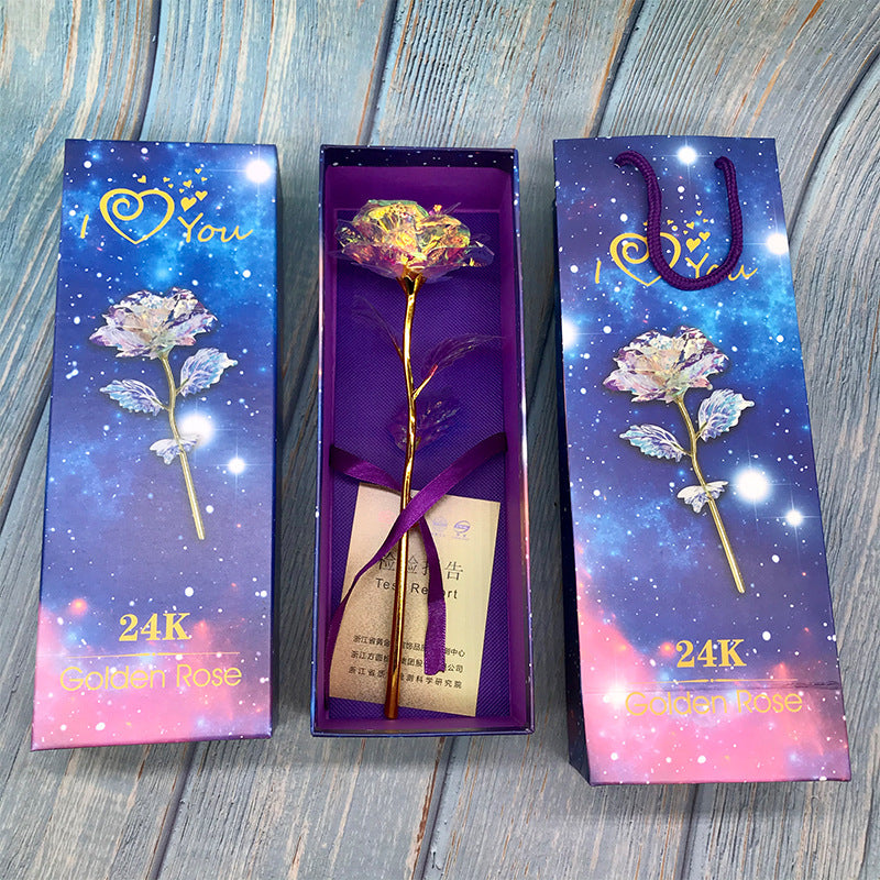 24K Gold Rose Flower Set | Luminous Color Gift for Loved Ones