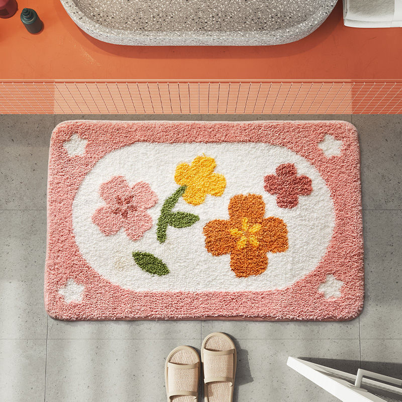 1PC Simple Bathroom Floral Carpet Anti-Slip Area Rug