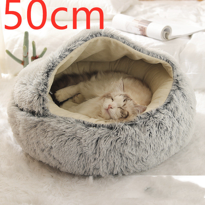 2-in-1 Round Plush Dog & Cat Bed | Warm Winter Pet House