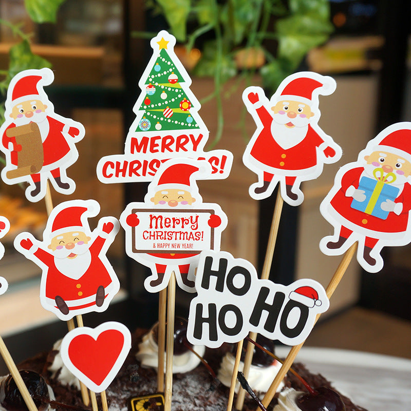 9-Piece Cartoon Santa Cake Toppers Set - Holiday Party Decor