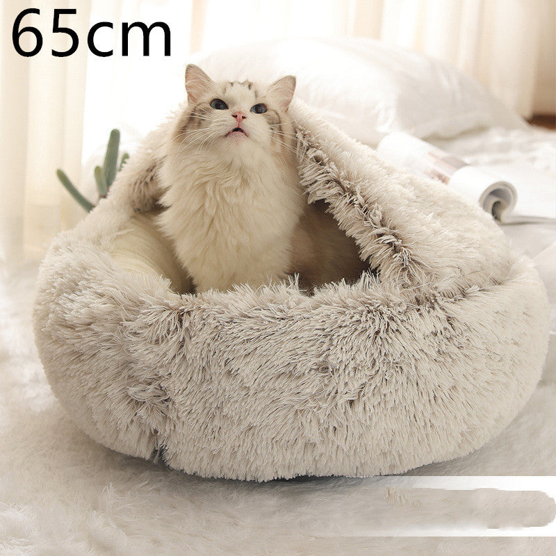 2-in-1 Round Plush Dog & Cat Bed | Warm Winter Pet House