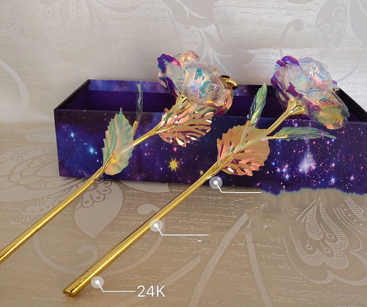 24K Gold Rose Flower Set | Luminous Color Gift for Loved Ones