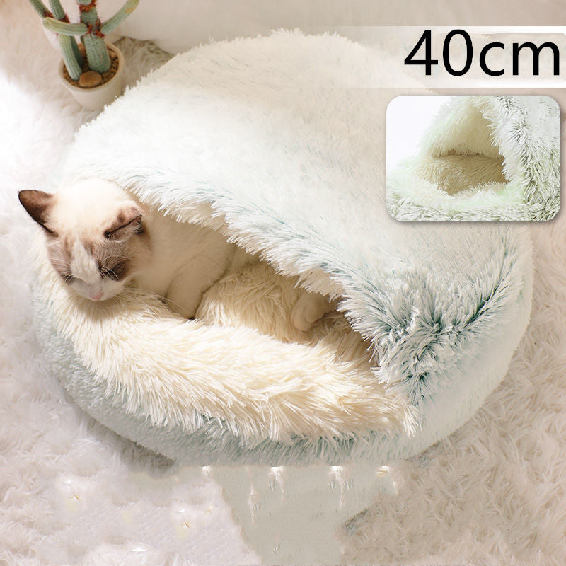 2-in-1 Round Plush Dog & Cat Bed | Warm Winter Pet House