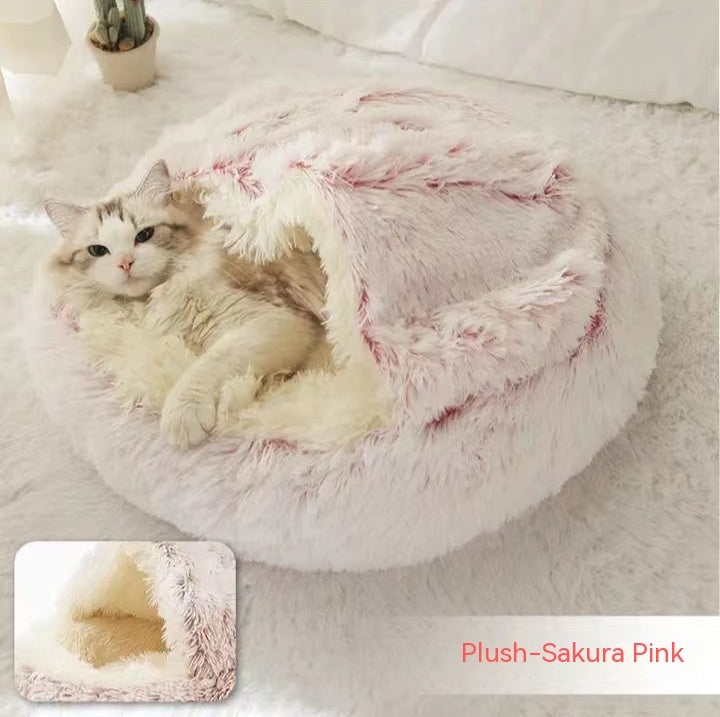 2-in-1 Round Plush Dog & Cat Bed | Warm Winter Pet House