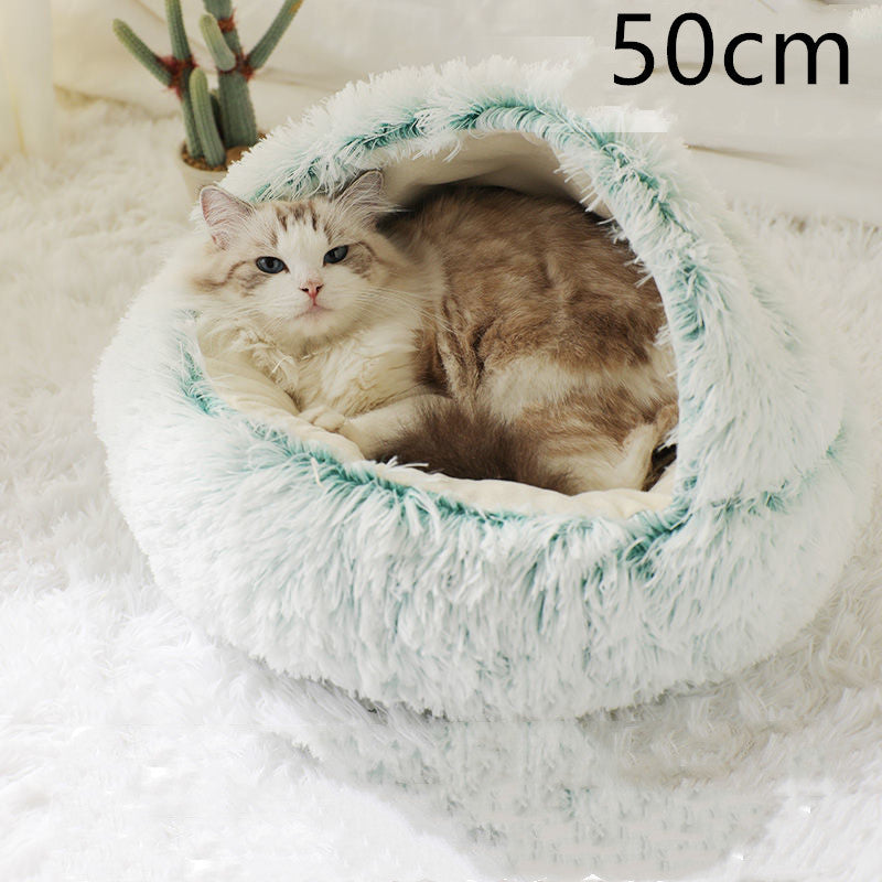 2-in-1 Round Plush Dog & Cat Bed | Warm Winter Pet House