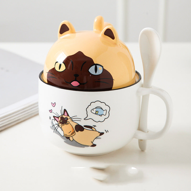 Cartoon Ceramic Mug with Lid & Spoon - Perfect for Office