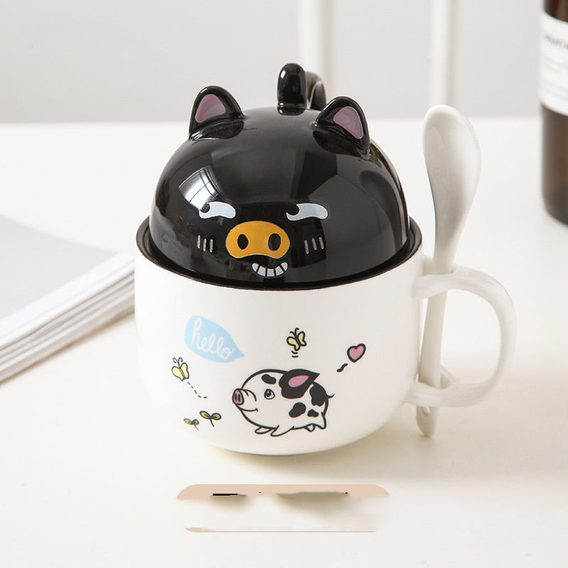 Cartoon Ceramic Mug with Lid & Spoon - Perfect for Office