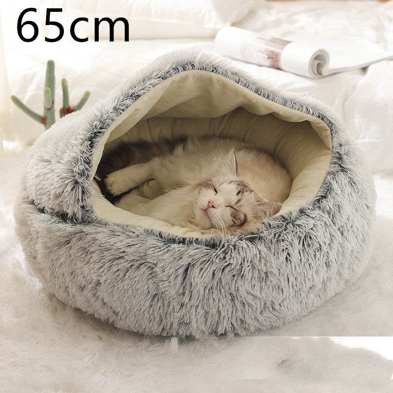 2-in-1 Round Plush Dog & Cat Bed | Warm Winter Pet House