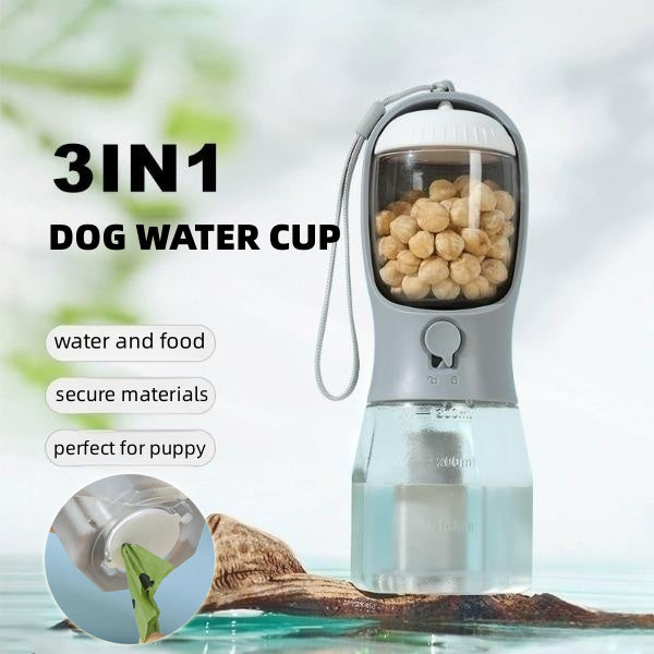 3-in-1 Portable Dog Water Cup - Food, Drink & Waste Bag Holder