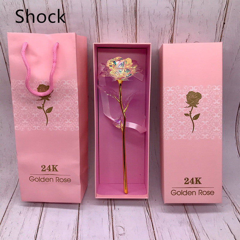 24K Gold Rose Flower Set | Luminous Color Gift for Loved Ones