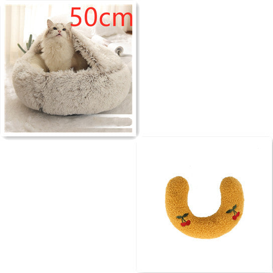 2-in-1 Round Plush Dog & Cat Bed | Warm Winter Pet House