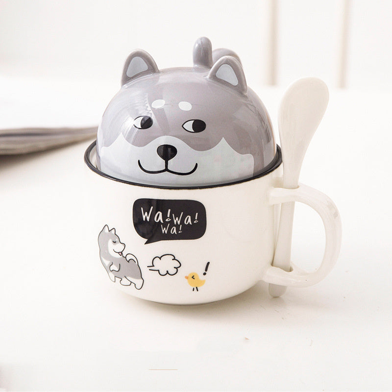 Cartoon Ceramic Mug with Lid & Spoon - Perfect for Office