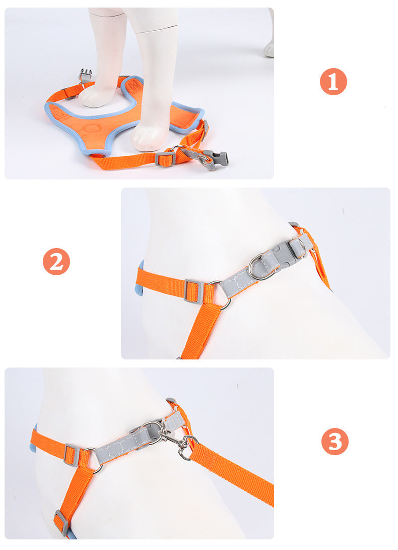 Reflective Dog & Cat Harness - Soft Mesh Chest Strap with Leash