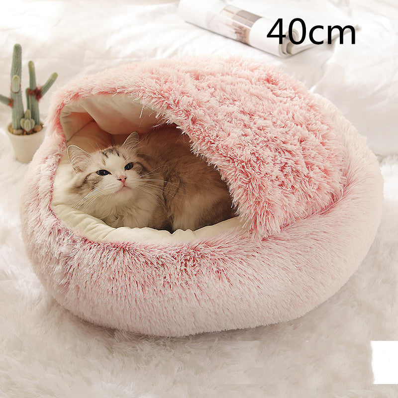 2-in-1 Round Plush Dog & Cat Bed | Warm Winter Pet House