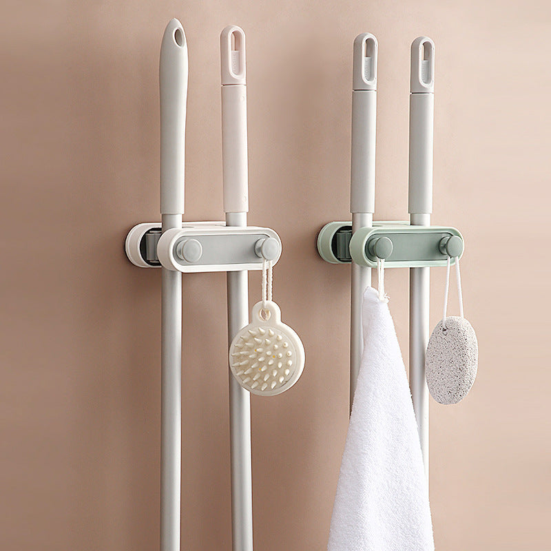 Bathroom Mop Clip Double-Button Hook for Easy Mop Storage