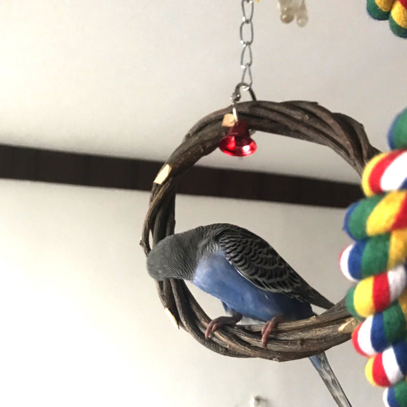 Bird Standing Frame - Rattan Ring Chewing Toy for Bird Cage