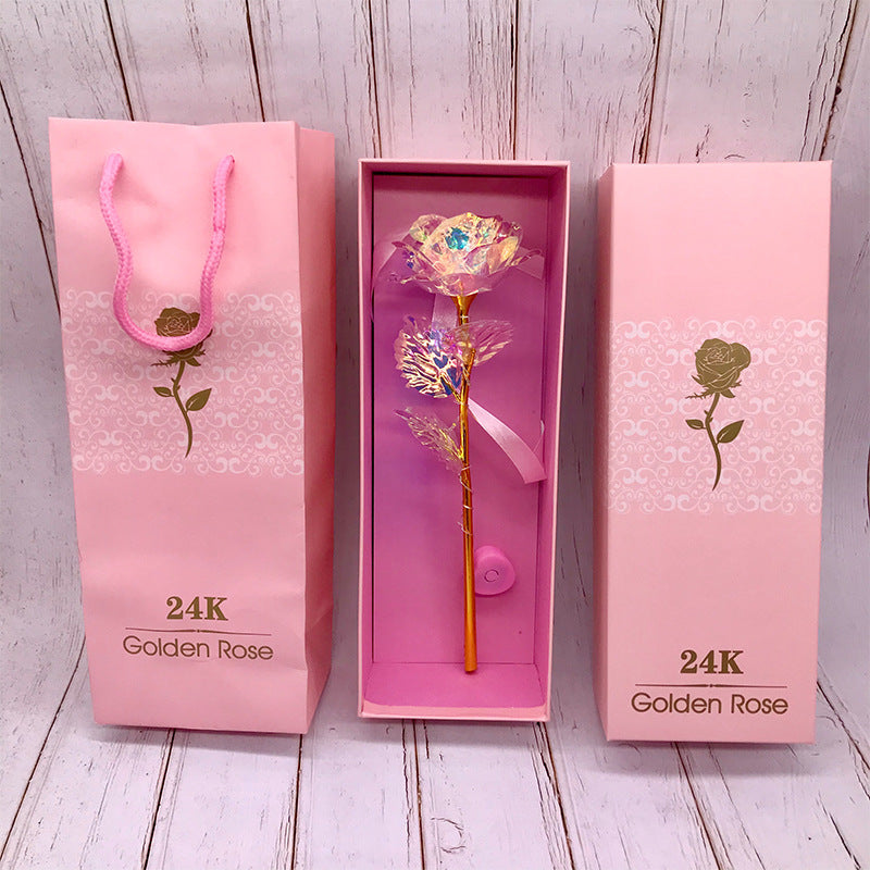 24K Gold Rose Flower Set | Luminous Color Gift for Loved Ones