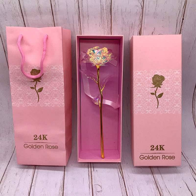 24K Gold Rose Flower Set | Luminous Color Gift for Loved Ones