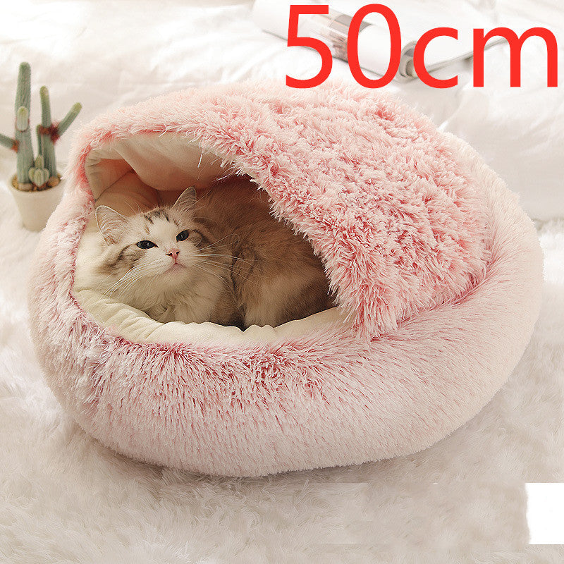 2-in-1 Round Plush Dog & Cat Bed | Warm Winter Pet House