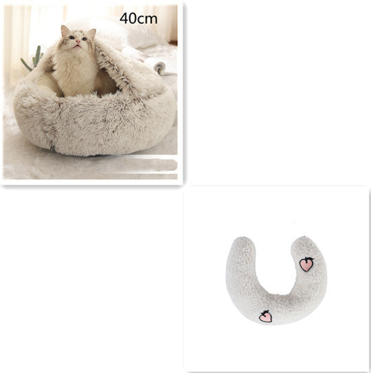 2-in-1 Round Plush Dog & Cat Bed | Warm Winter Pet House