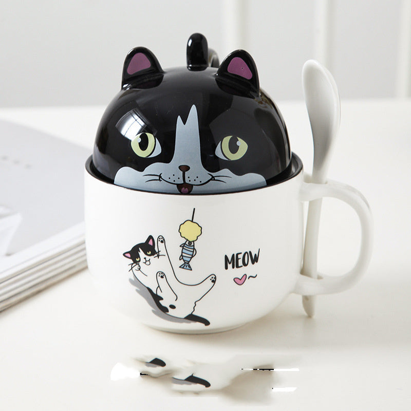 Cartoon Ceramic Mug with Lid & Spoon - Perfect for Office