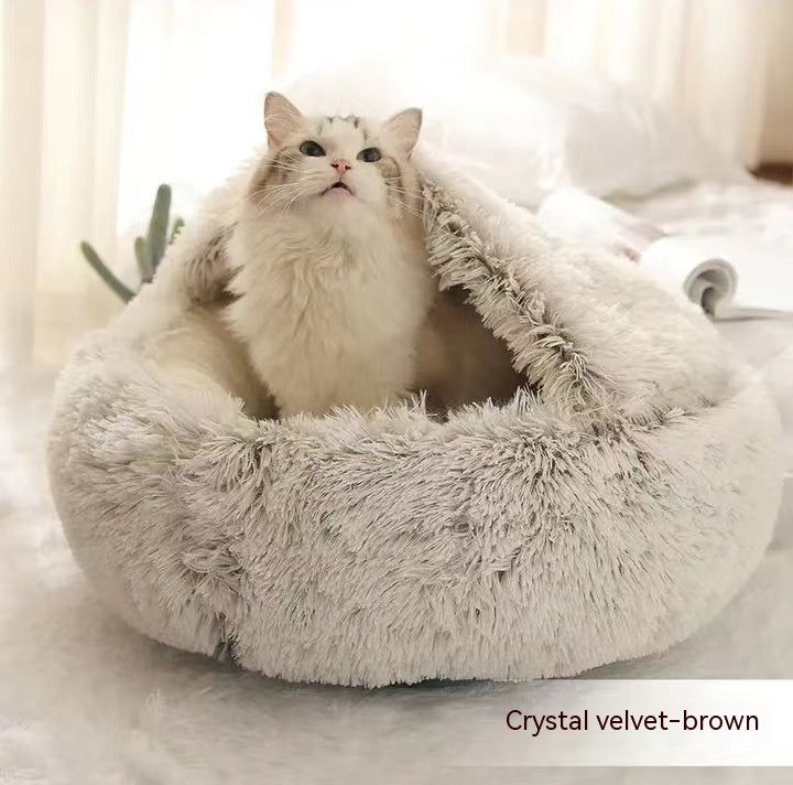 2-in-1 Round Plush Dog & Cat Bed | Warm Winter Pet House