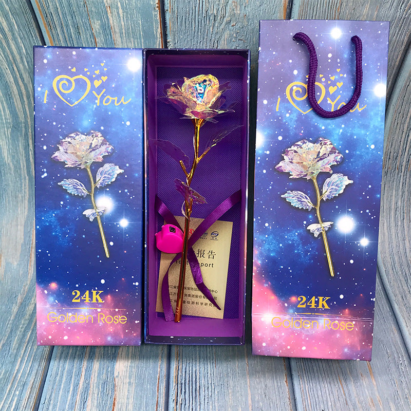 24K Gold Rose Flower Set | Luminous Color Gift for Loved Ones