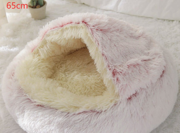 2-in-1 Round Plush Dog & Cat Bed | Warm Winter Pet House