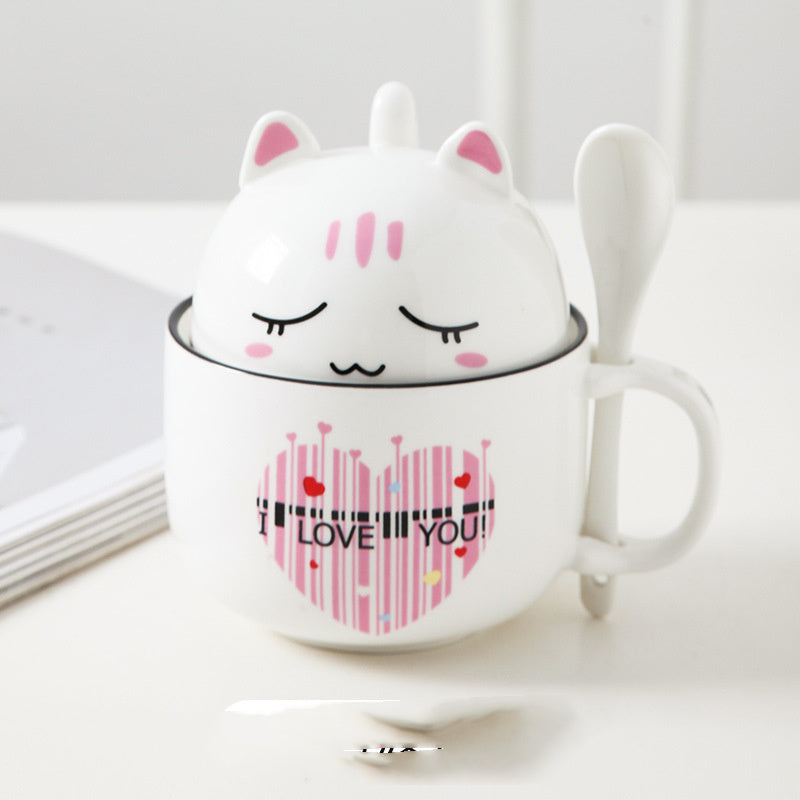 Cartoon Ceramic Mug with Lid & Spoon - Perfect for Office