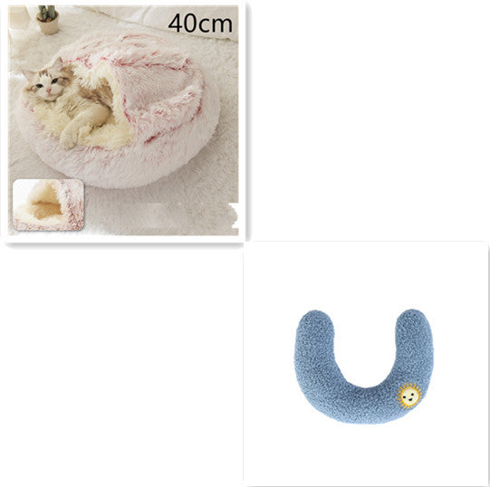 2-in-1 Round Plush Dog & Cat Bed | Warm Winter Pet House