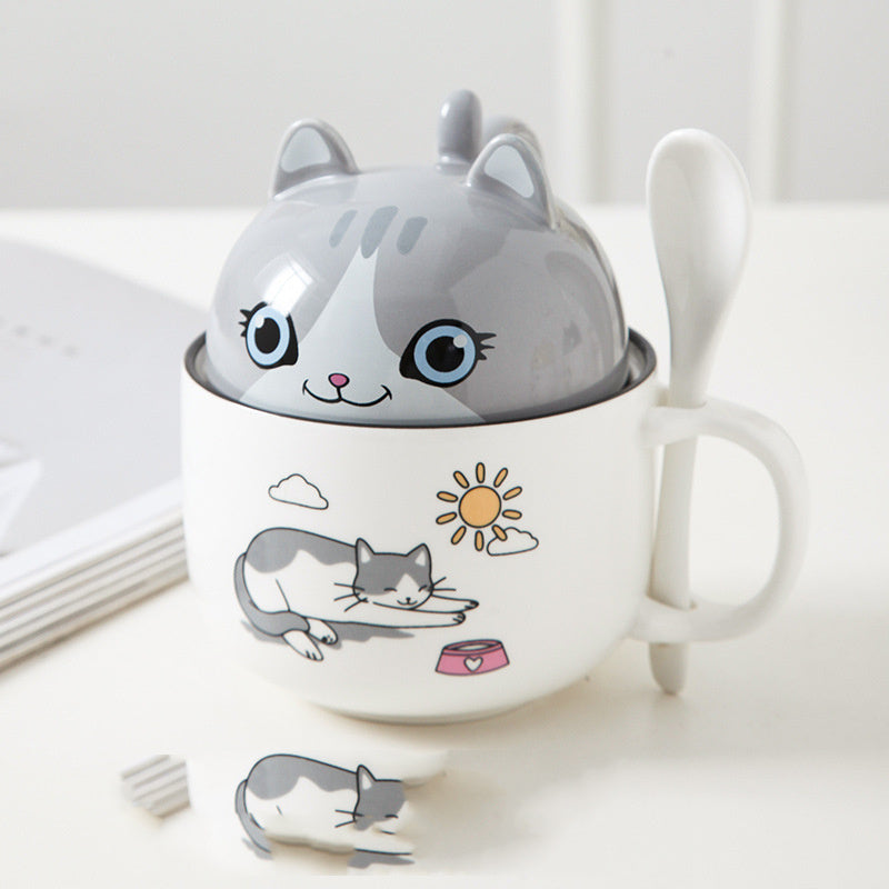 Cartoon Ceramic Mug with Lid & Spoon - Perfect for Office