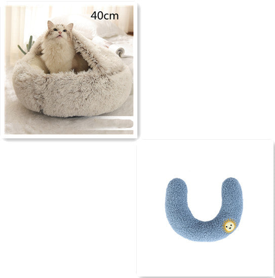 2-in-1 Round Plush Dog & Cat Bed | Warm Winter Pet House