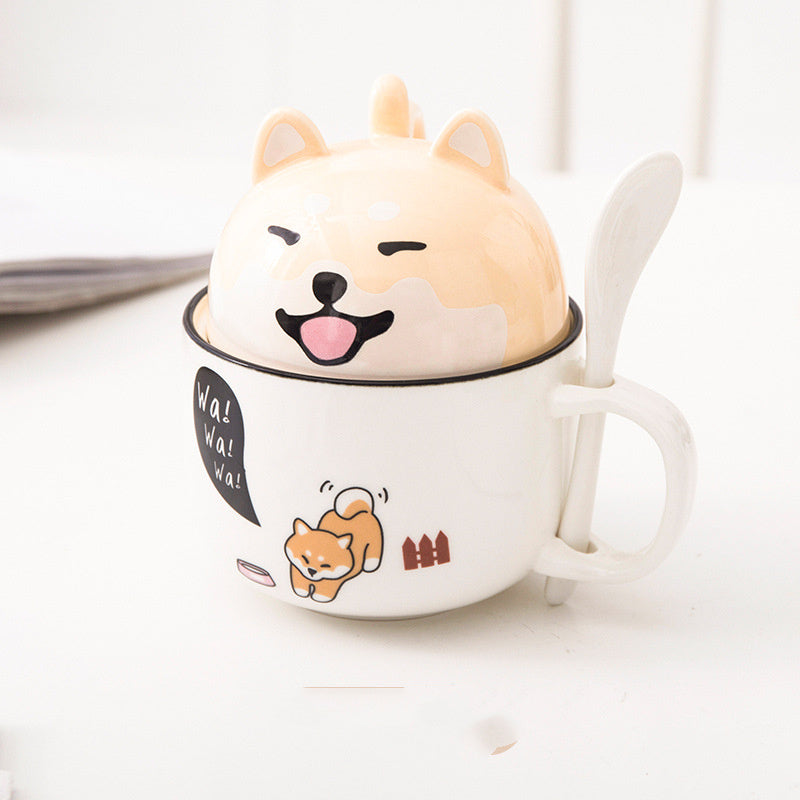 Cartoon Ceramic Mug with Lid & Spoon - Perfect for Office