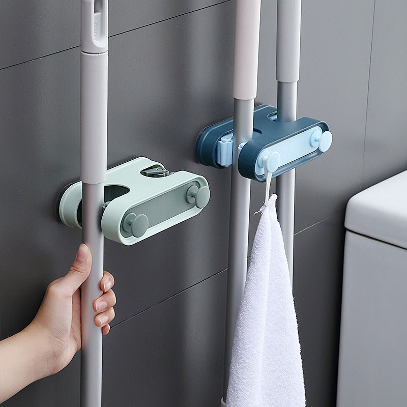 Bathroom Mop Clip Double-Button Hook for Easy Mop Storage"