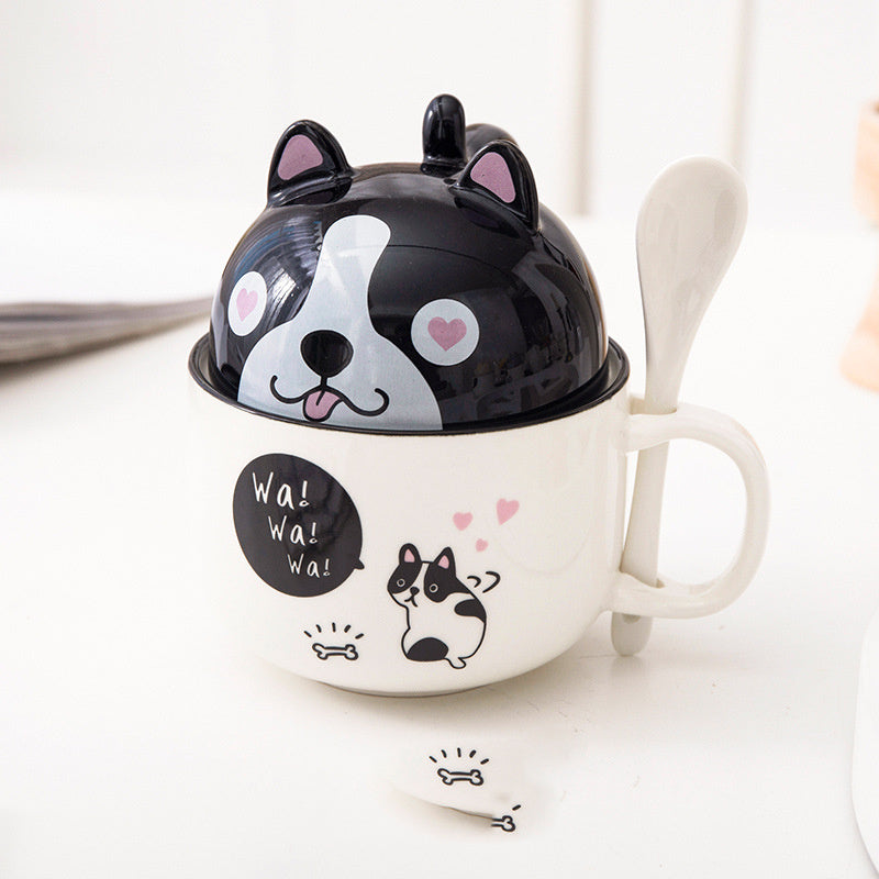 Cartoon Ceramic Mug with Lid & Spoon - Perfect for Office