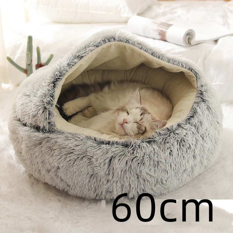 2-in-1 Round Plush Dog & Cat Bed | Warm Winter Pet House