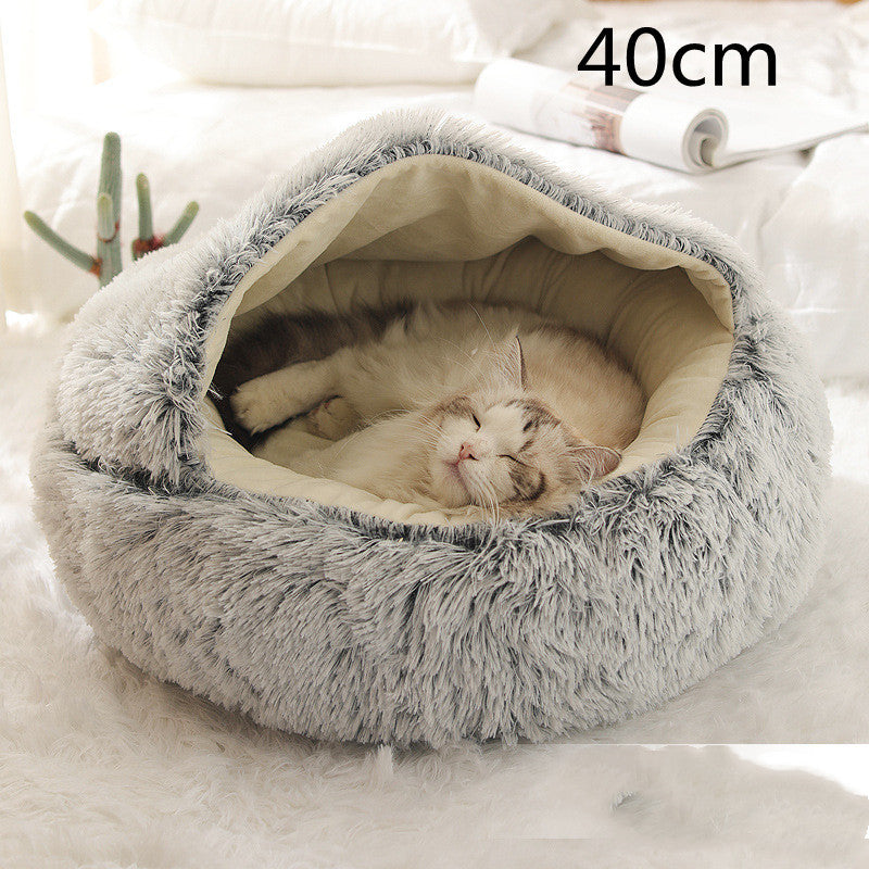 2-in-1 Round Plush Dog & Cat Bed | Warm Winter Pet House