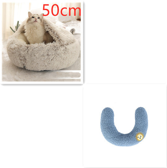 2-in-1 Round Plush Dog & Cat Bed | Warm Winter Pet House