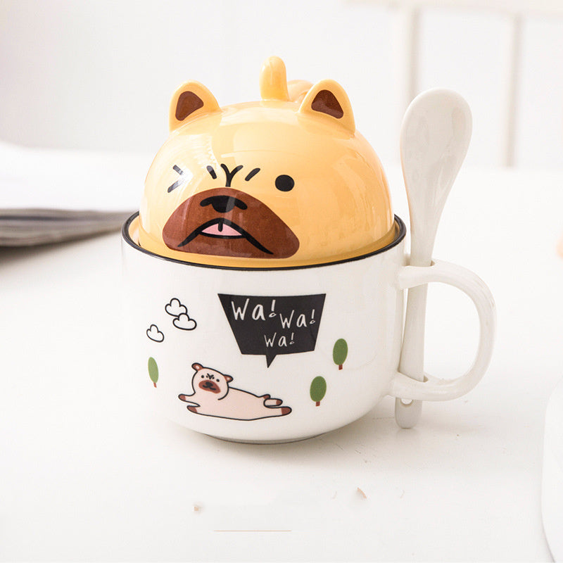 Cartoon Ceramic Mug with Lid & Spoon - Perfect for Office