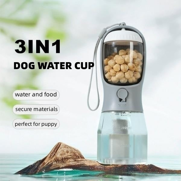 3-in-1 Portable Dog Water Cup - Food, Drink & Waste Bag Holder