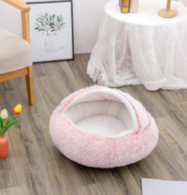 2-in-1 Round Plush Dog & Cat Bed | Warm Winter Pet House