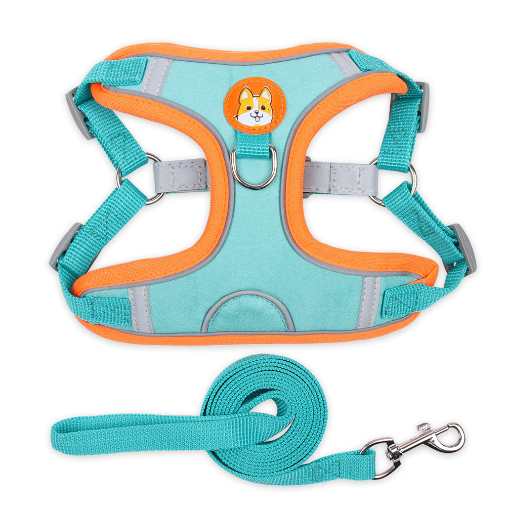 Reflective Dog & Cat Harness - Soft Mesh Chest Strap with Leash