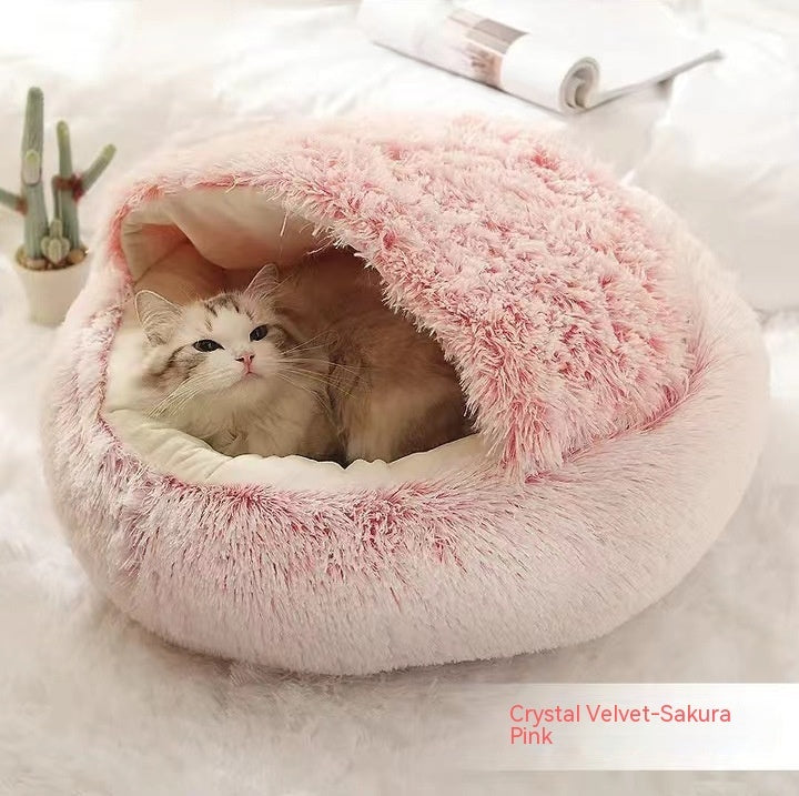 2-in-1 Round Plush Dog & Cat Bed | Warm Winter Pet House