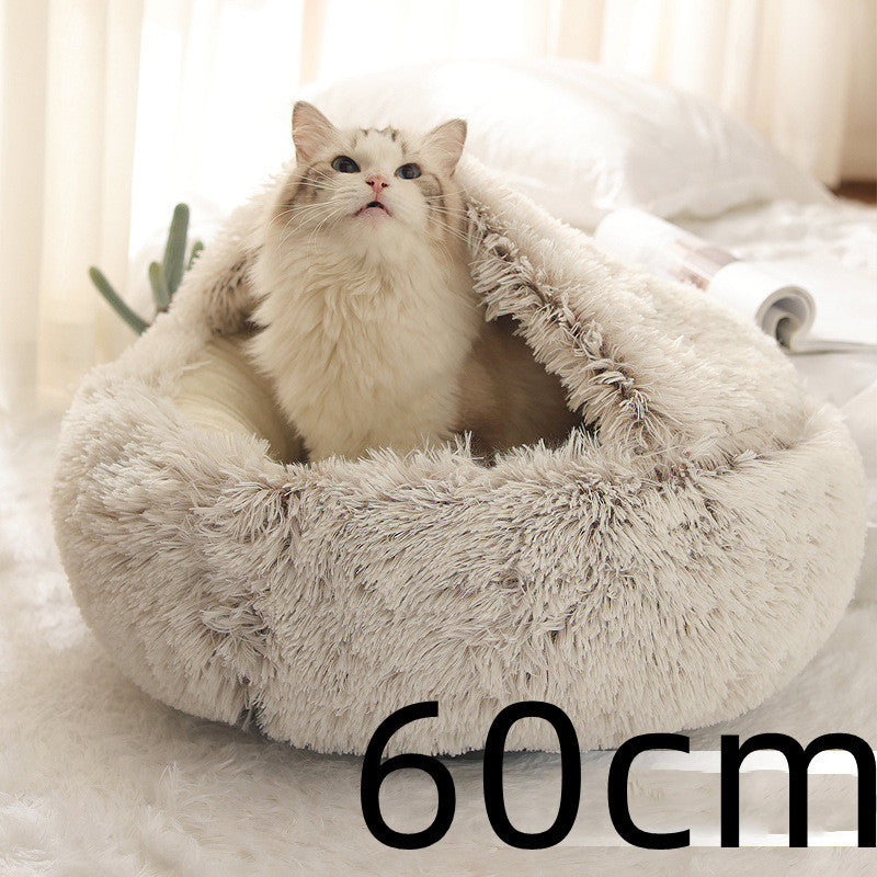 2-in-1 Round Plush Dog & Cat Bed | Warm Winter Pet House