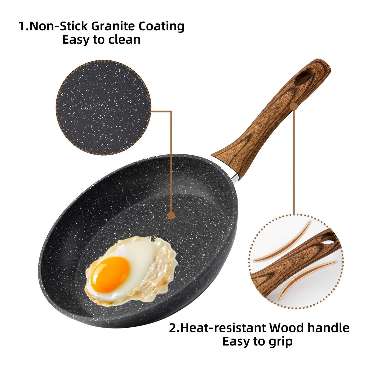 3-Piece Nonstick Frying Pan Set - PFOA-Free Cookware Set